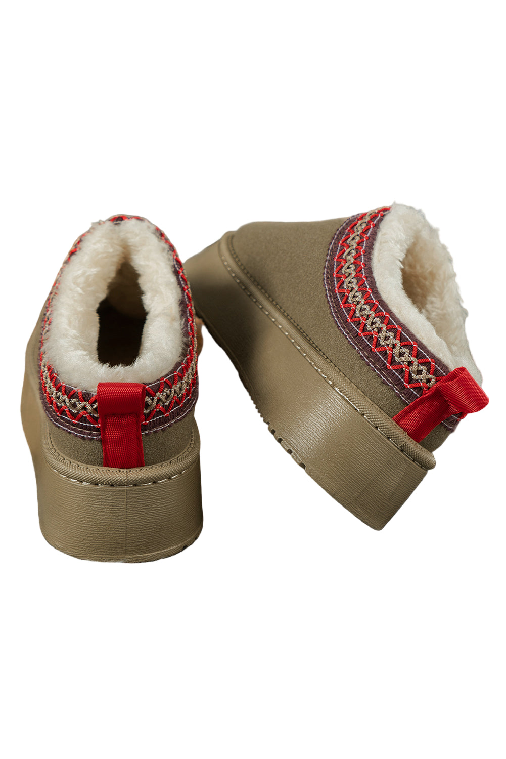 Chestnut Suede Contrast Print Round Toe Plush Lined Flats