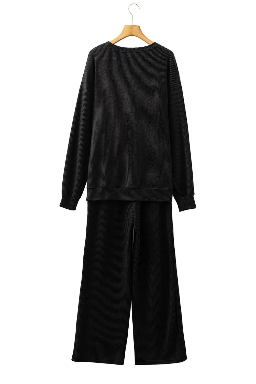 Evergreen Crinkle Rib JOLLY Pattern Long Sleeve Top and Pockets Pants Set