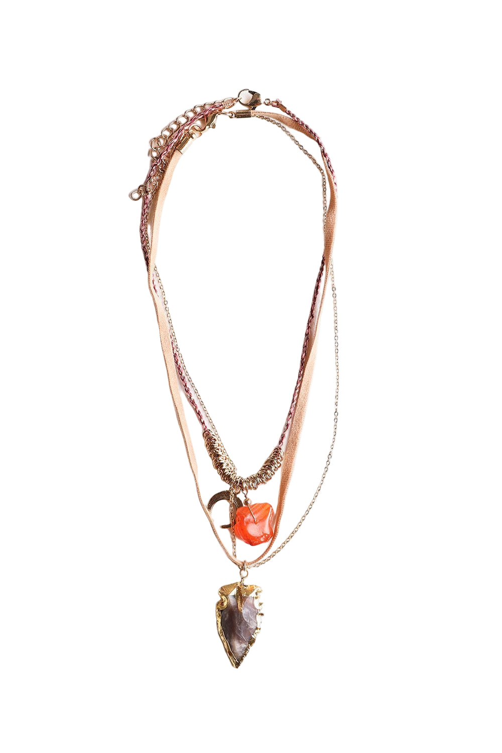 Carnelian & Brown Agate Suede Necklace