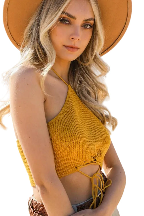 Lace-up Halter Knit Bralette