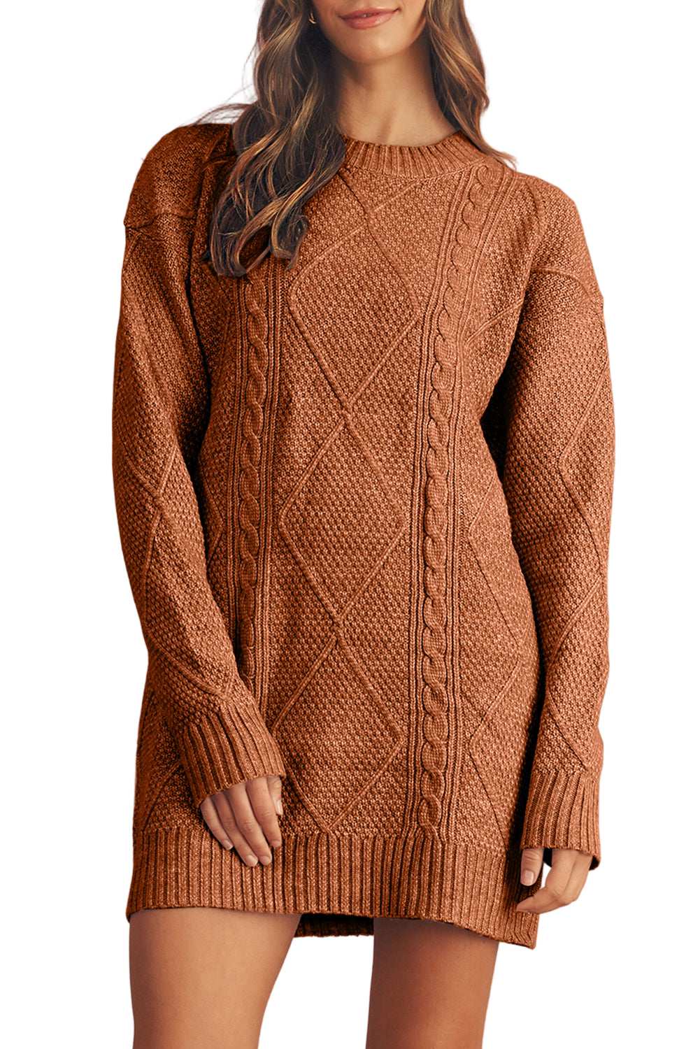 Mist Green Twist Cable Knit Drop Shoulder Loose Fit Sweater Dress