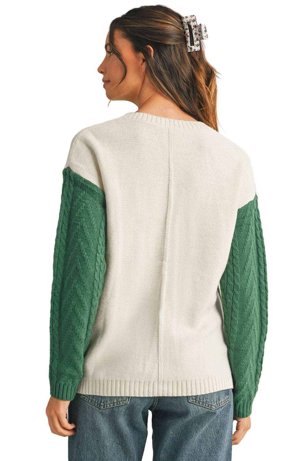 Vineyard Green Colorblock Pocket Drop Shoulder Sweater