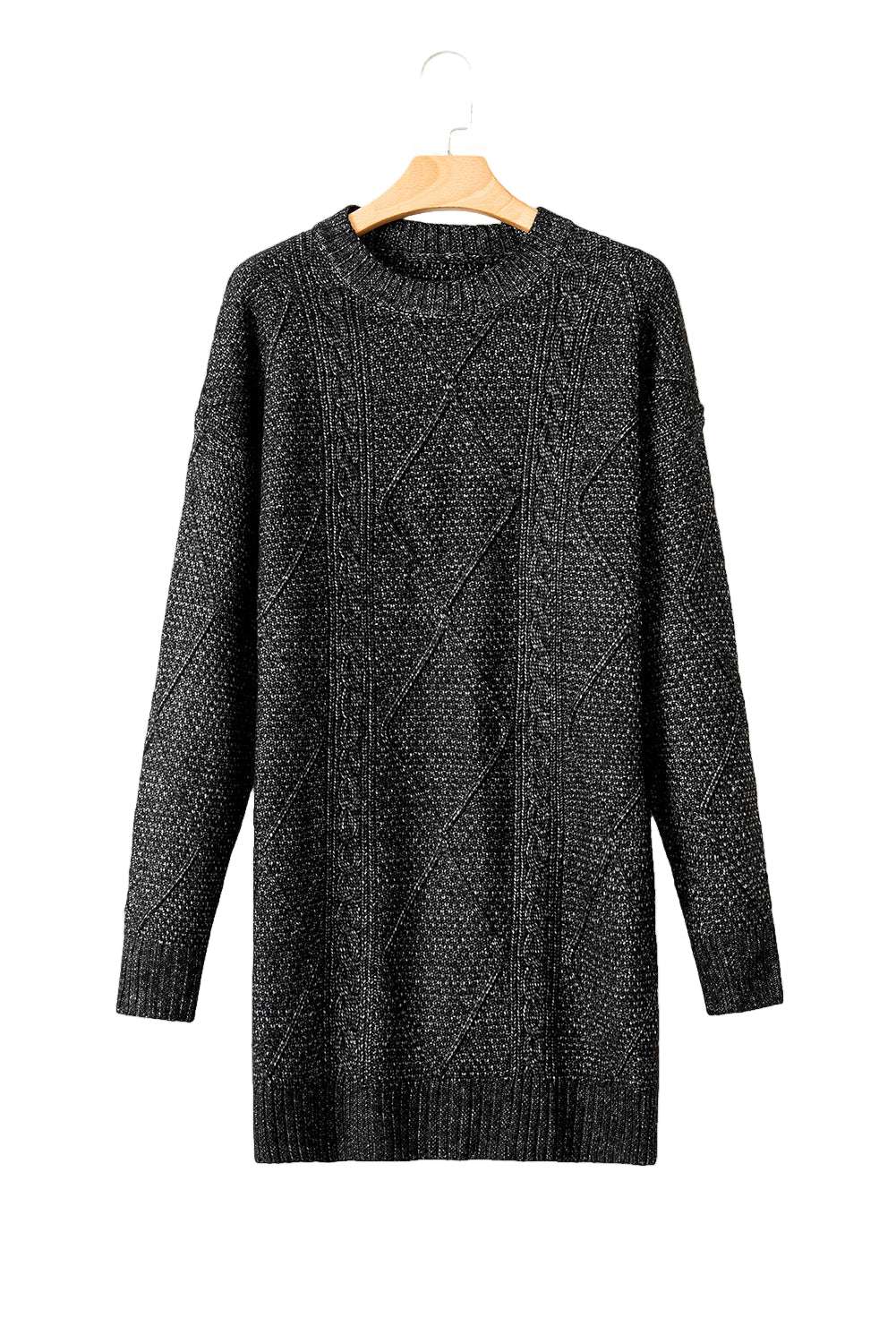 Mist Green Twist Cable Knit Drop Shoulder Loose Fit Sweater Dress
