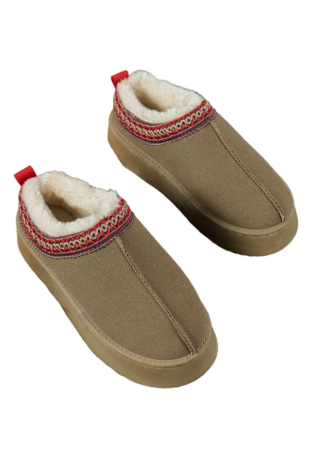 Chestnut Suede Contrast Print Round Toe Plush Lined Flats