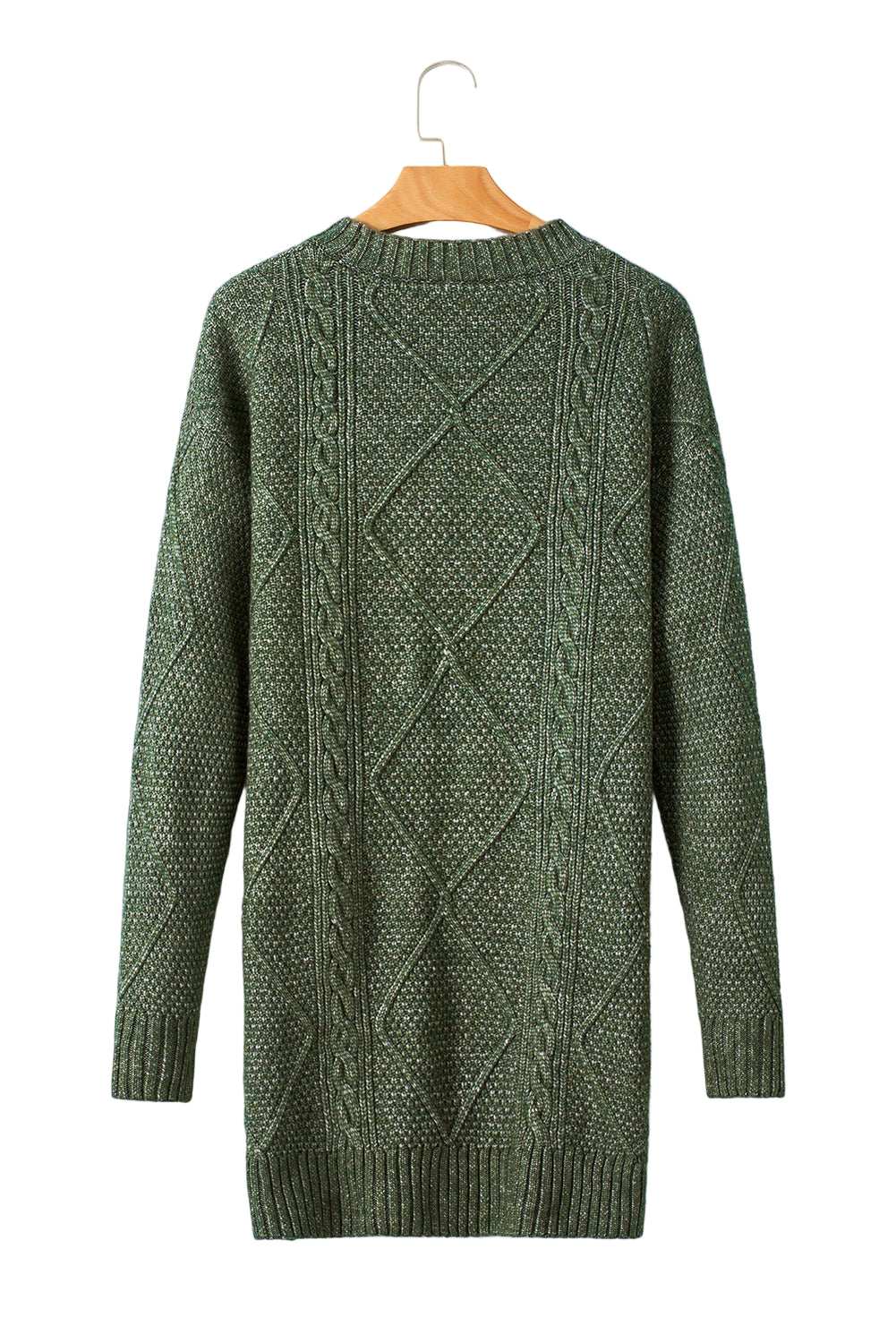 Mist Green Twist Cable Knit Drop Shoulder Loose Fit Sweater Dress