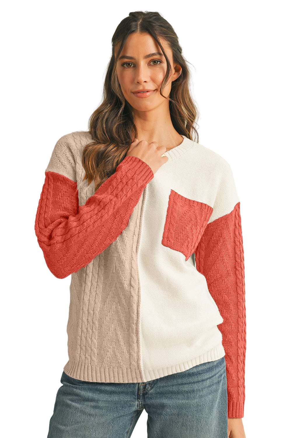 Vineyard Green Colorblock Pocket Drop Shoulder Sweater