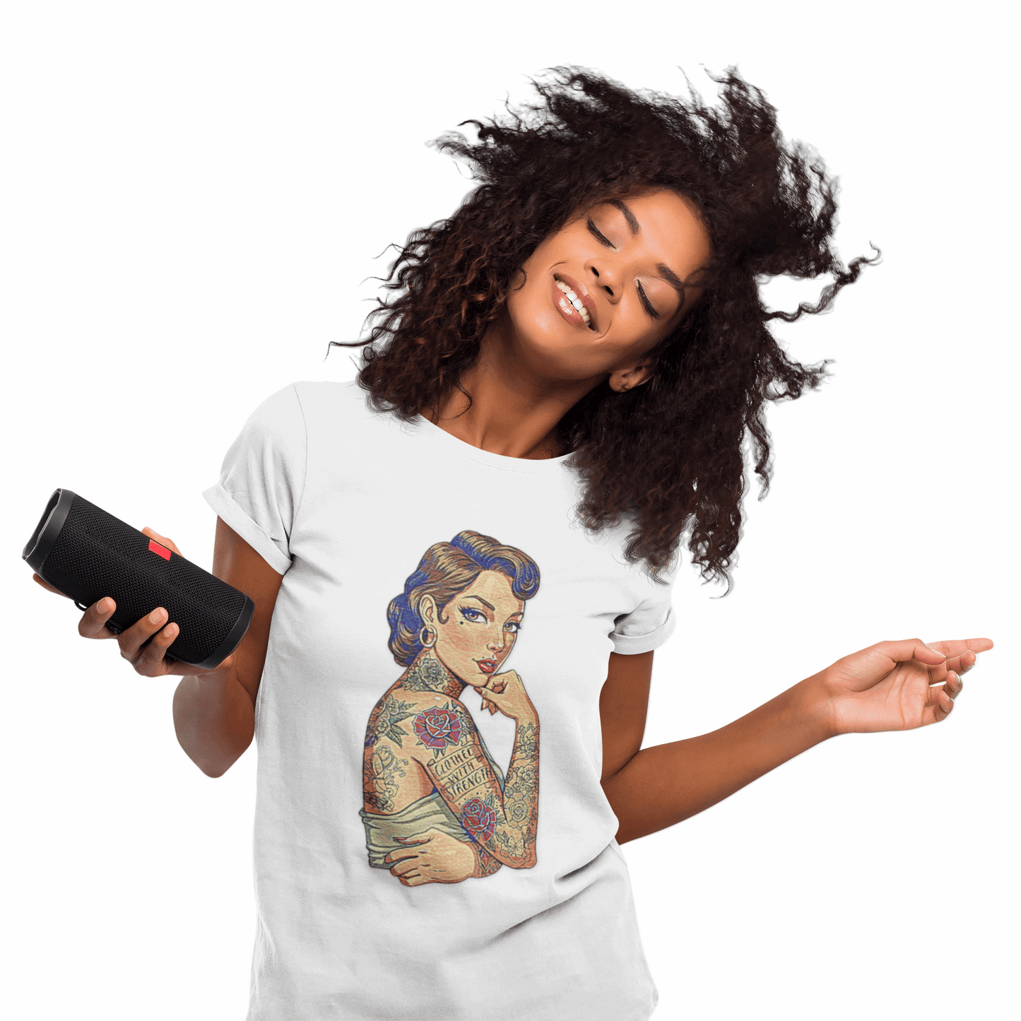 Clothed With Strength Tattooed Pin Up Vintage Graphic Tee