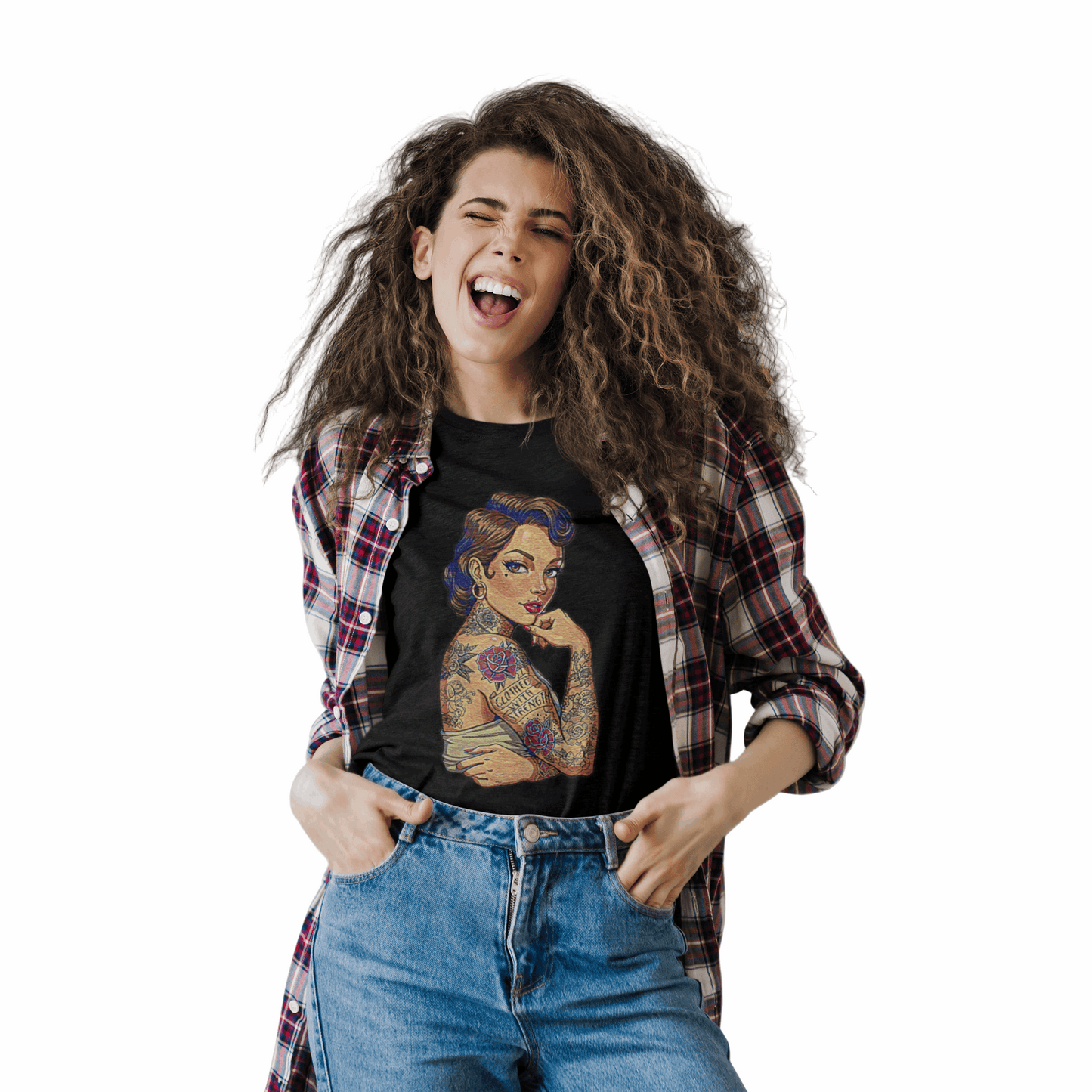Clothed With Strength Tattooed Pin Up Vintage Graphic Tee