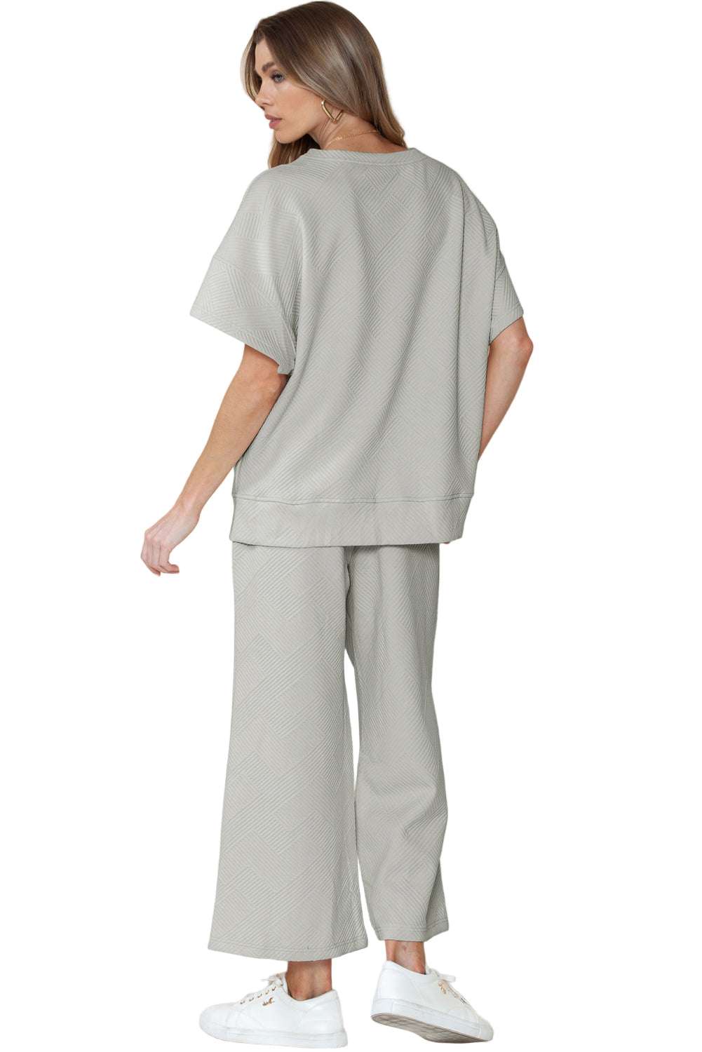 Black Textured Loose Fit T Shirt and Drawstring Pants Set