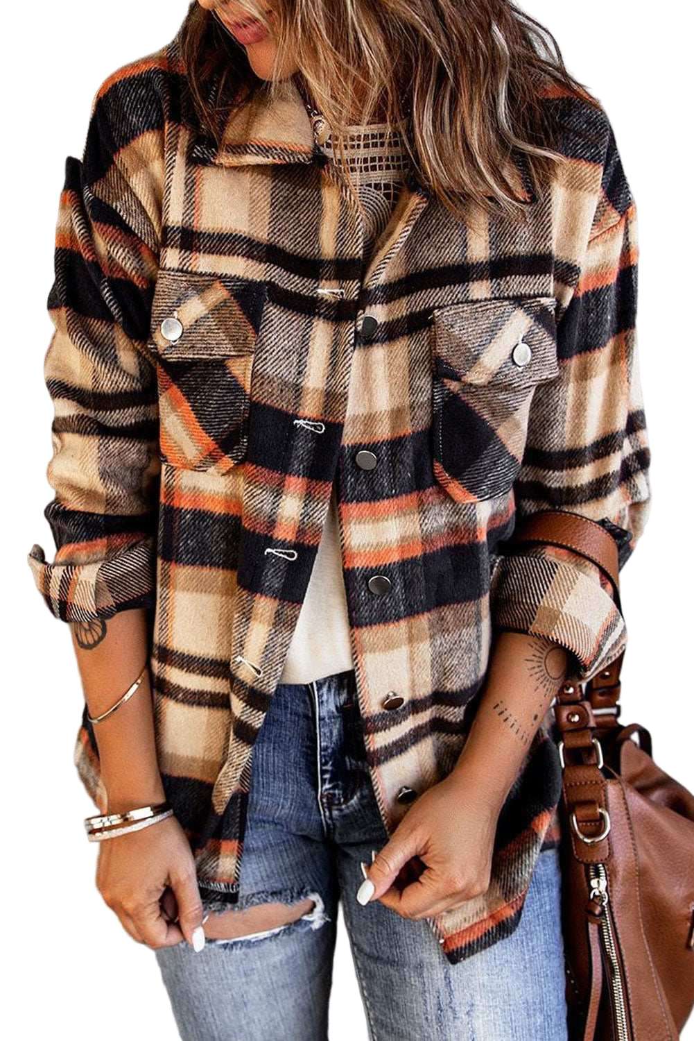 Multicolor Plaid Casual Button Up Flannel Shacket