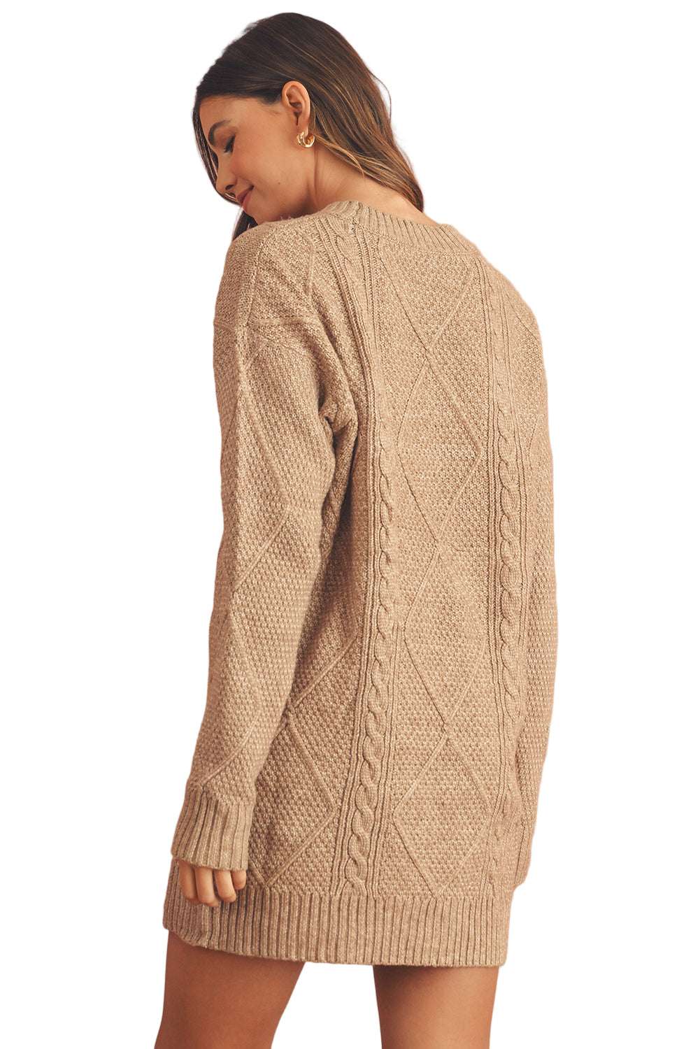 Mist Green Twist Cable Knit Drop Shoulder Loose Fit Sweater Dress