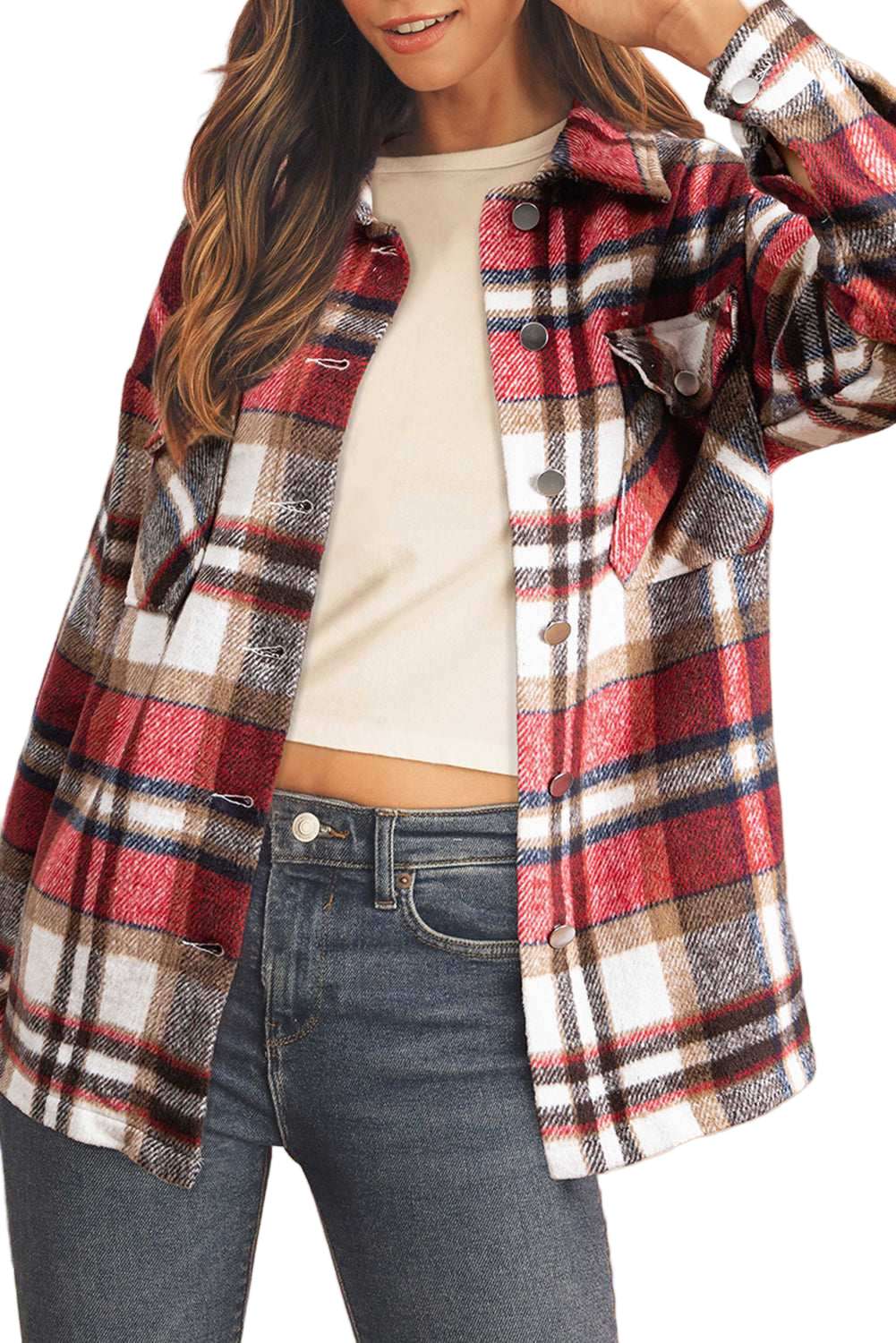 Multicolor Plaid Casual Button Up Flannel Shacket