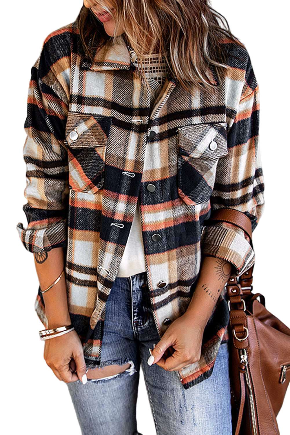 Multicolor Plaid Casual Button Up Flannel Shacket