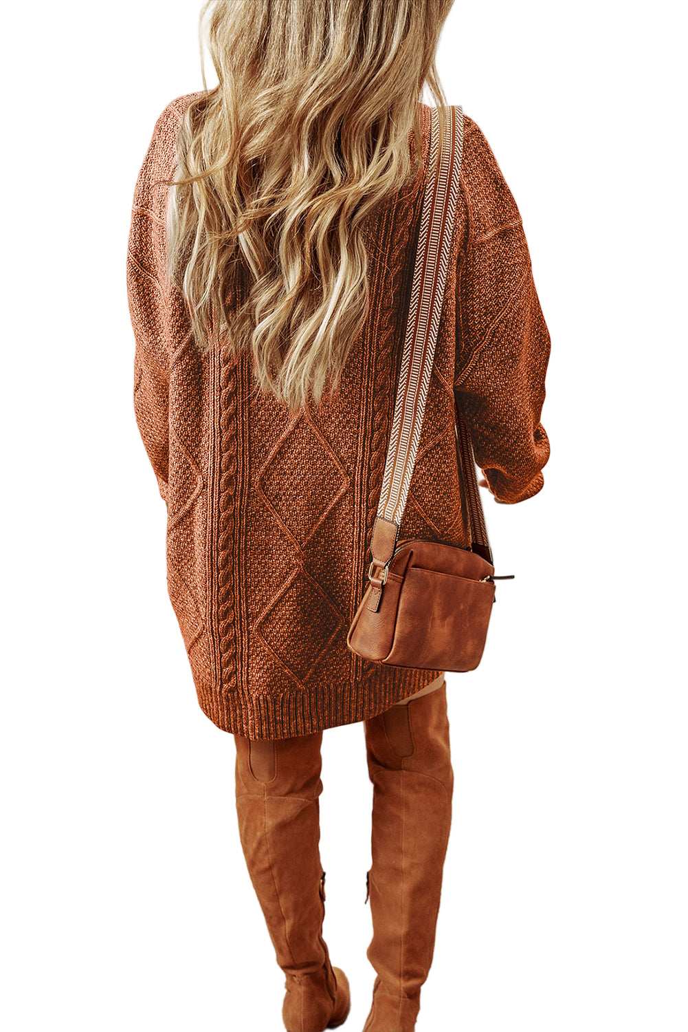 Mist Green Twist Cable Knit Drop Shoulder Loose Fit Sweater Dress