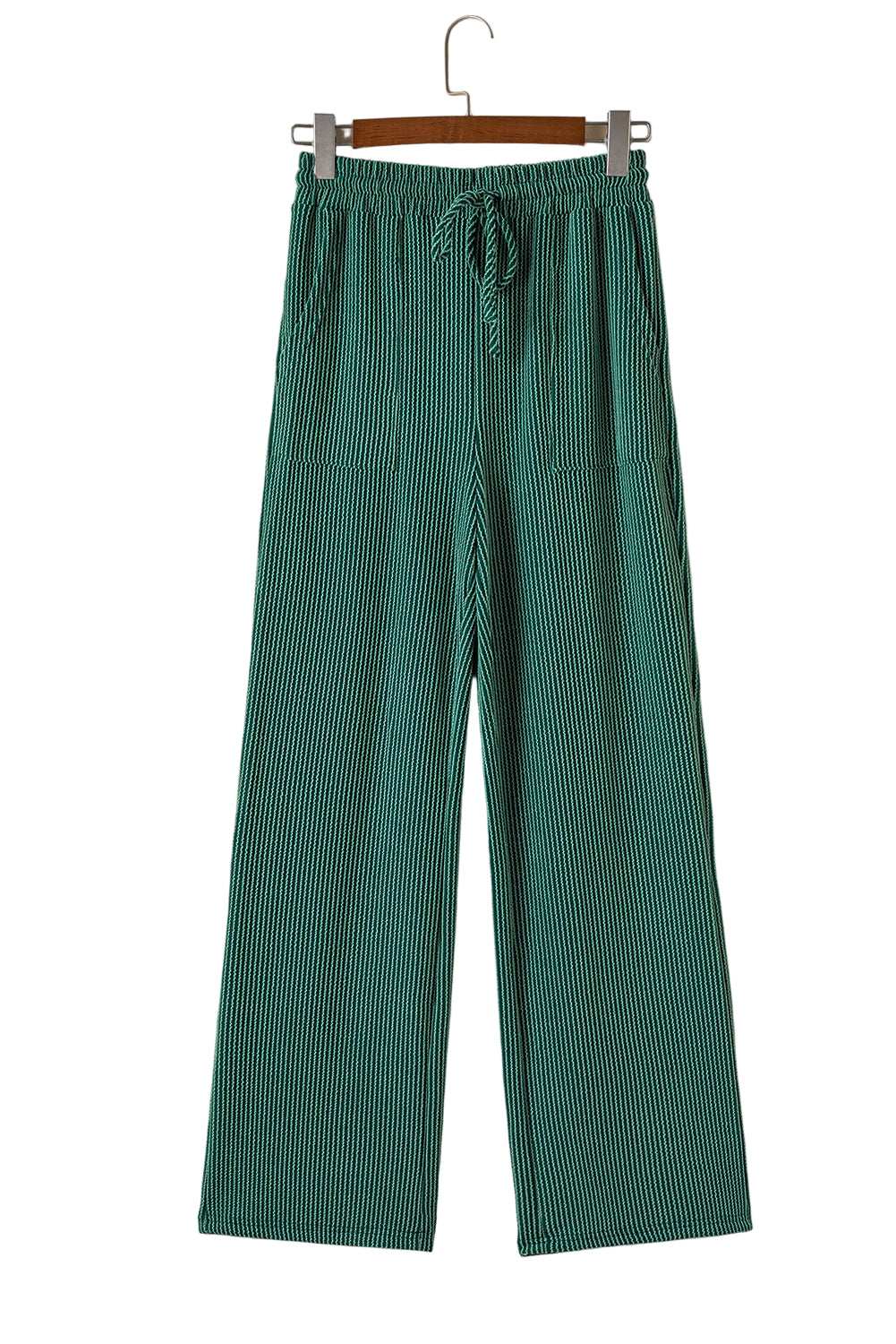 Evergreen Crinkle Rib JOLLY Pattern Long Sleeve Top and Pockets Pants Set