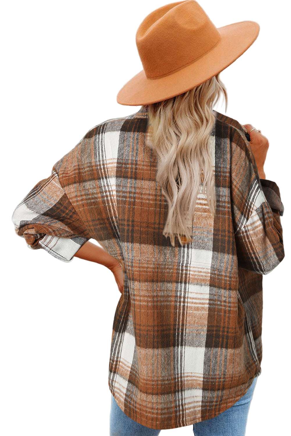 Gold Flame & Grey Plaid Button Up Collared Flannel Shacket