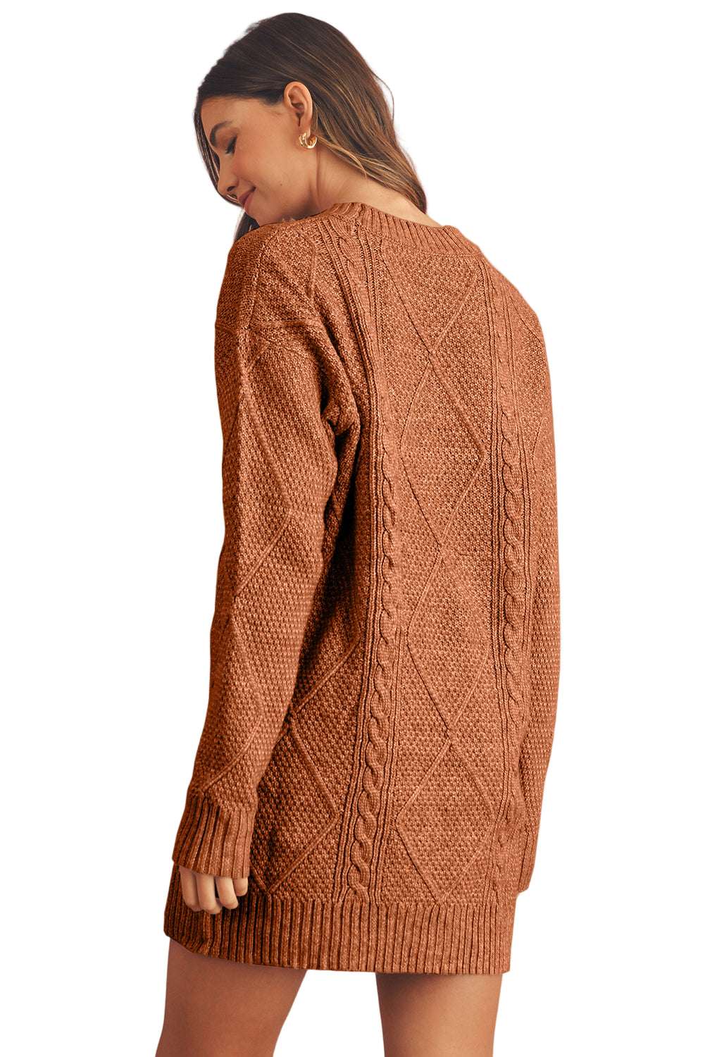 Mist Green Twist Cable Knit Drop Shoulder Loose Fit Sweater Dress