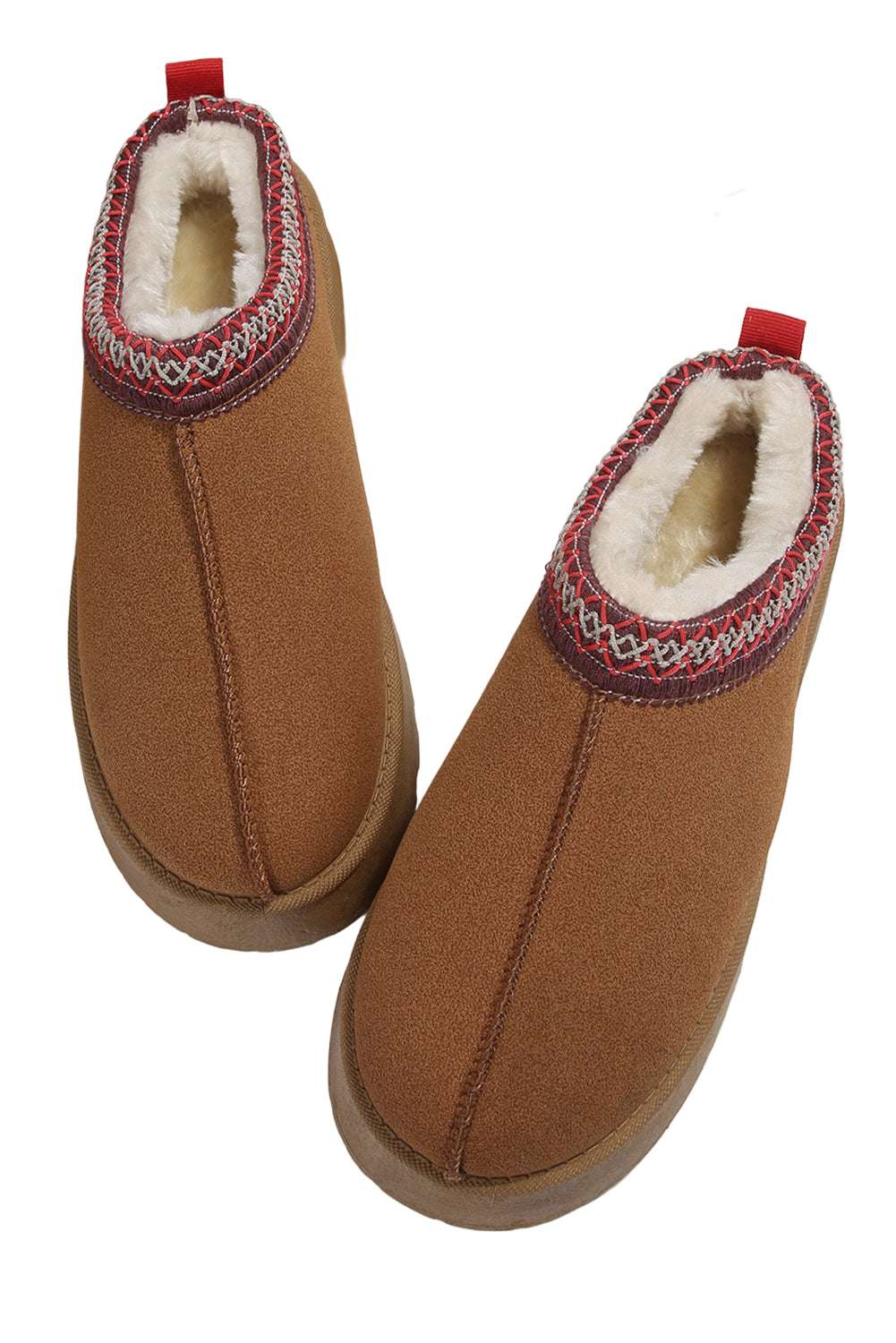 Chestnut Suede Contrast Print Round Toe Plush Lined Flats