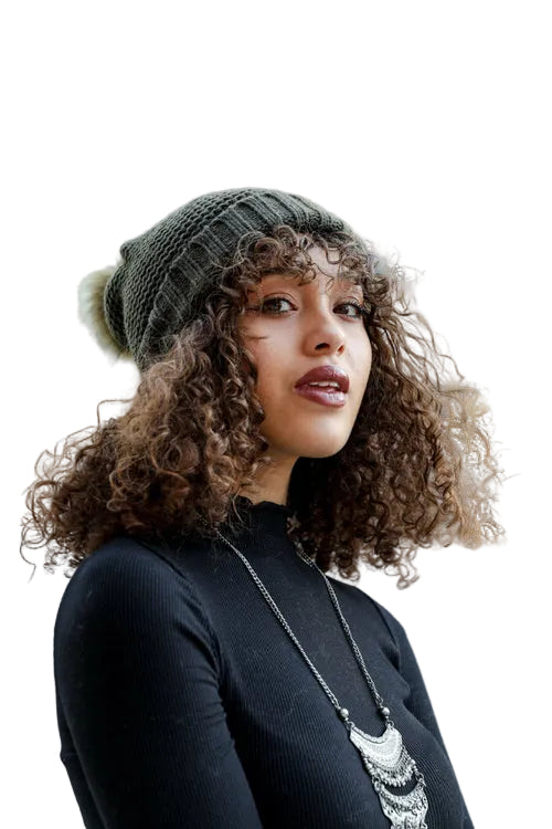 Pom Beanie with Faux Sherpa Lining