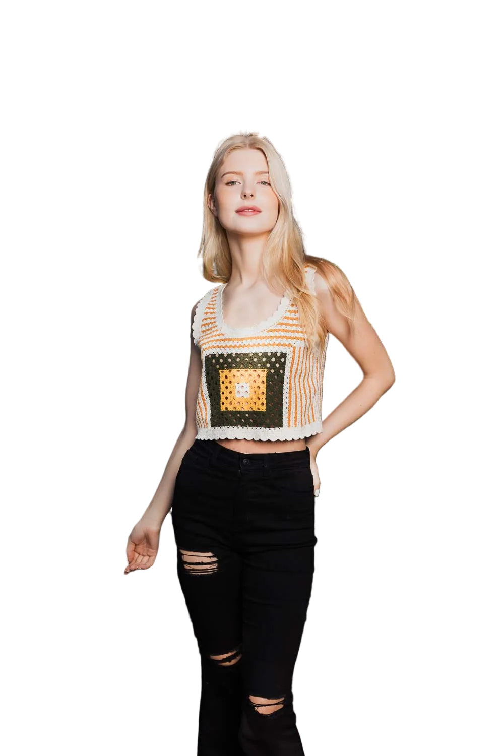 Bohemian Fusion Multi-Patterned Crochet Stitched Top