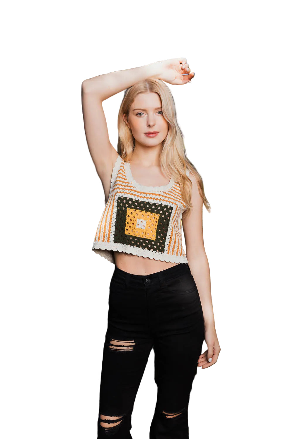 Bohemian Fusion Multi-Patterned Crochet Stitched Top