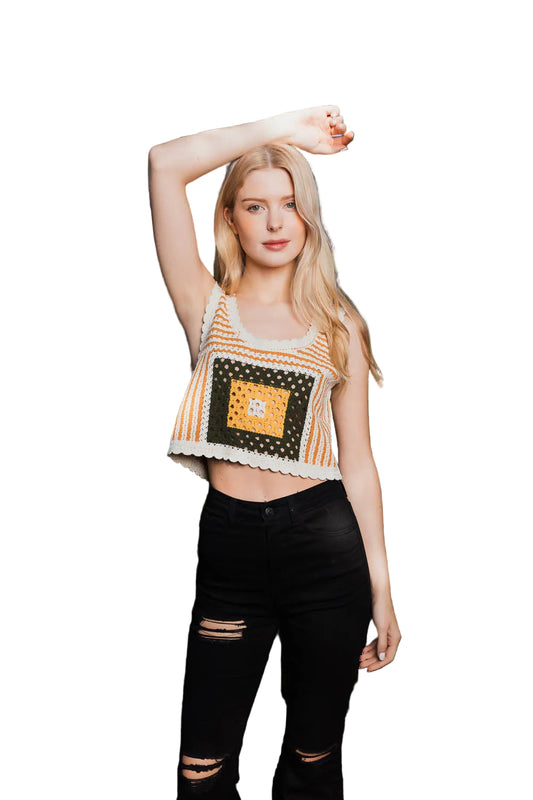 Bohemian Fusion Multi-Patterned Crochet Stitched Top