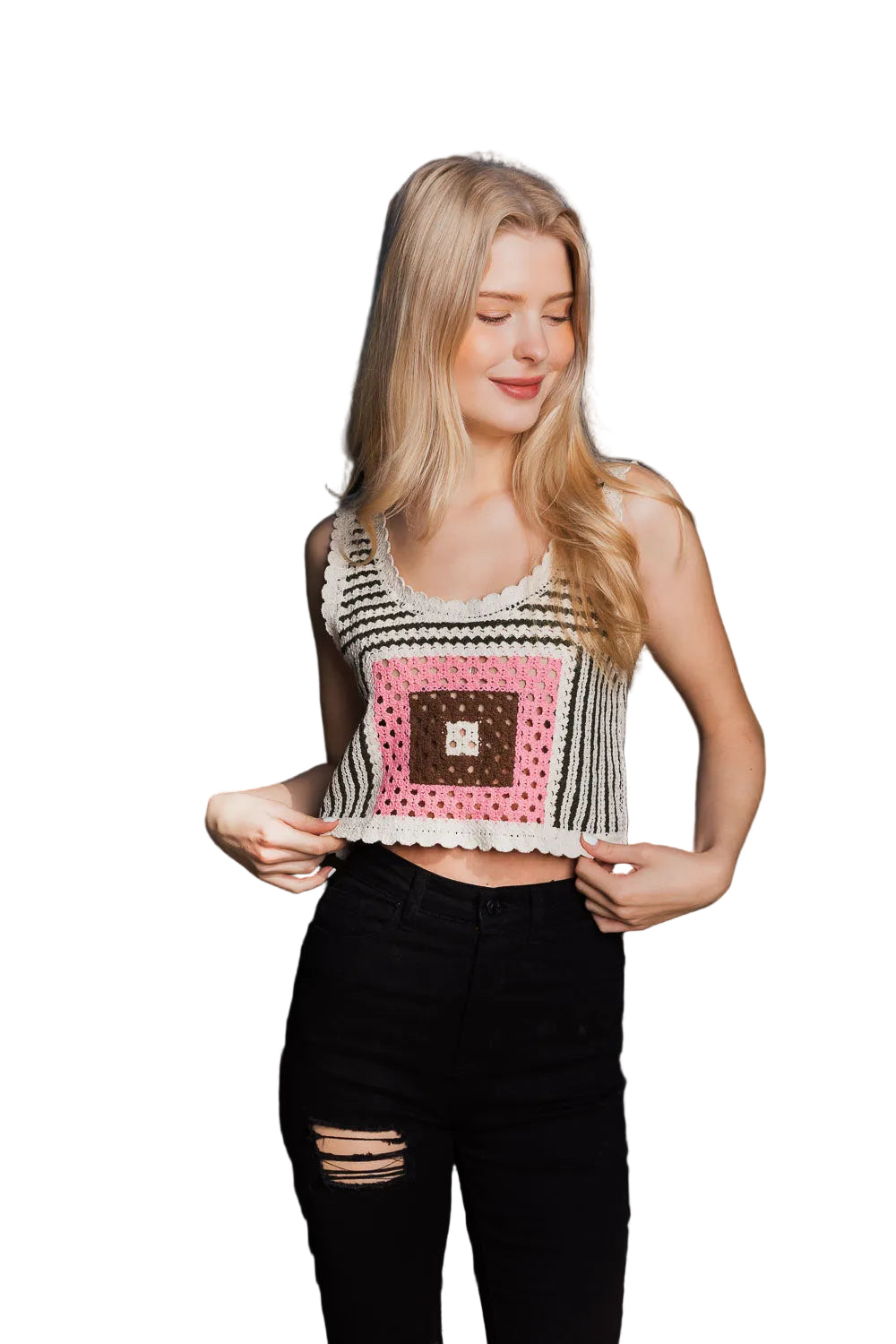 Bohemian Fusion Multi-Patterned Crochet Stitched Top