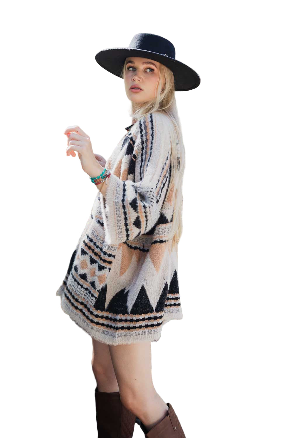 Faux Hair Aztec Pocket Ruana