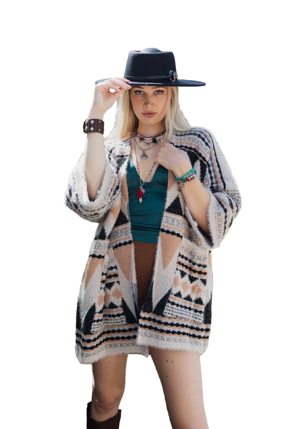 Faux Hair Aztec Pocket Ruana