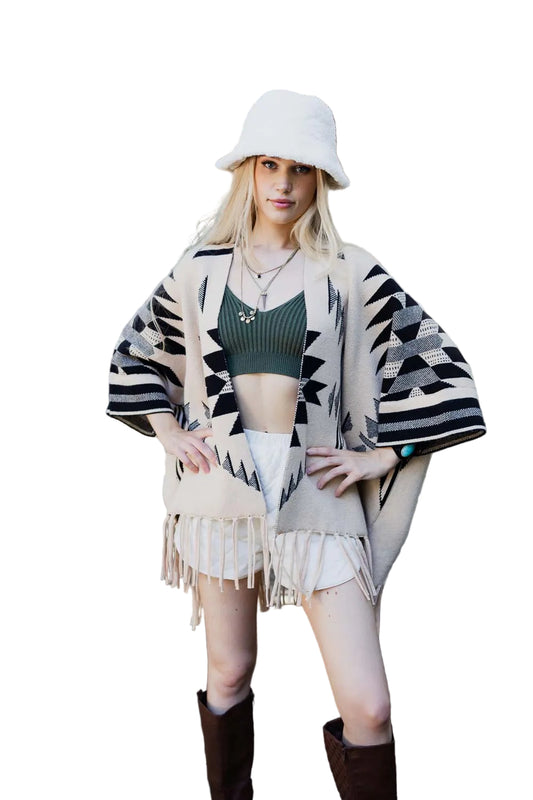 Aztec Luxe Fringed Ruana