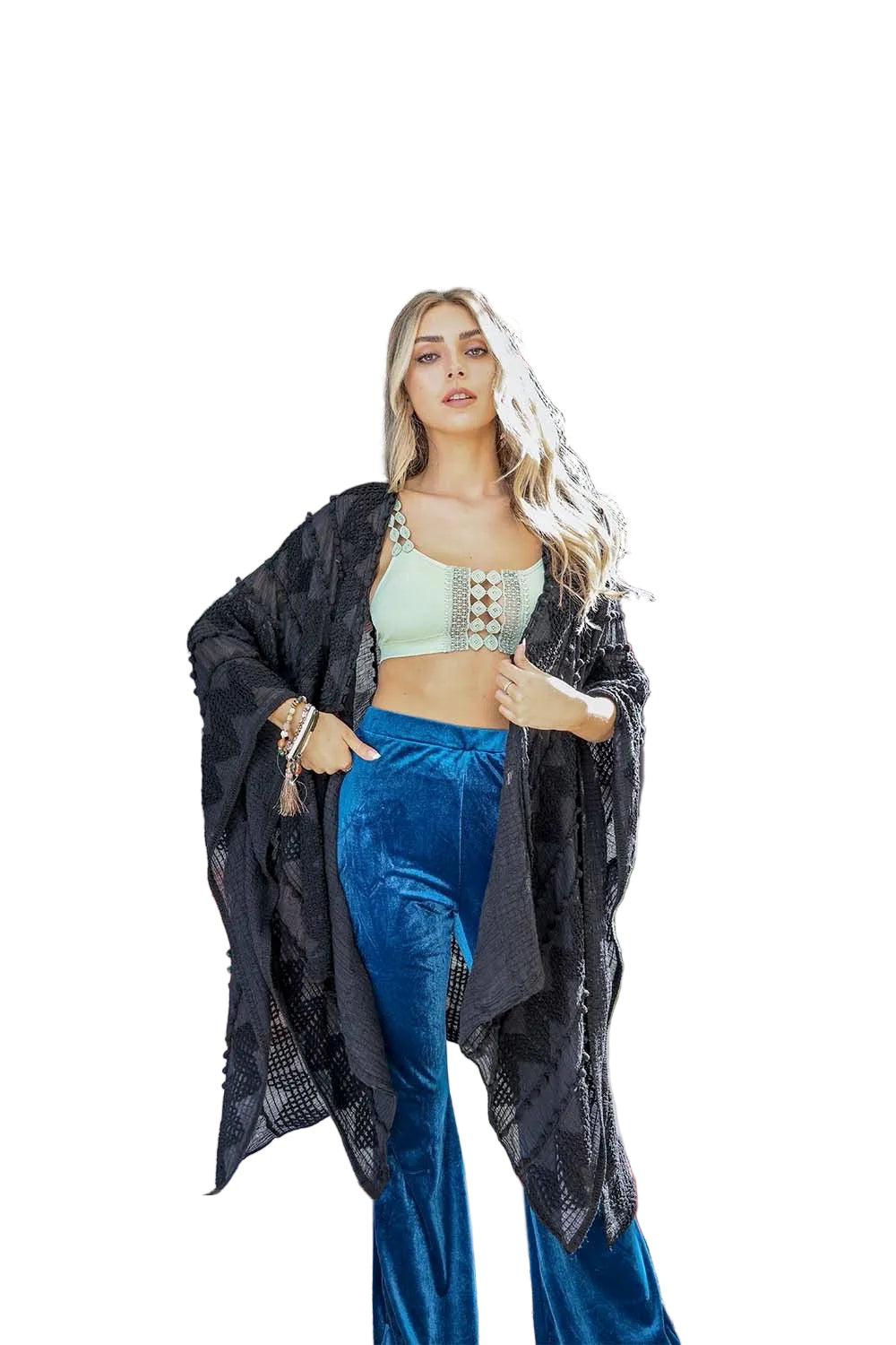 Soft Embroidered Zig Zag Kimono