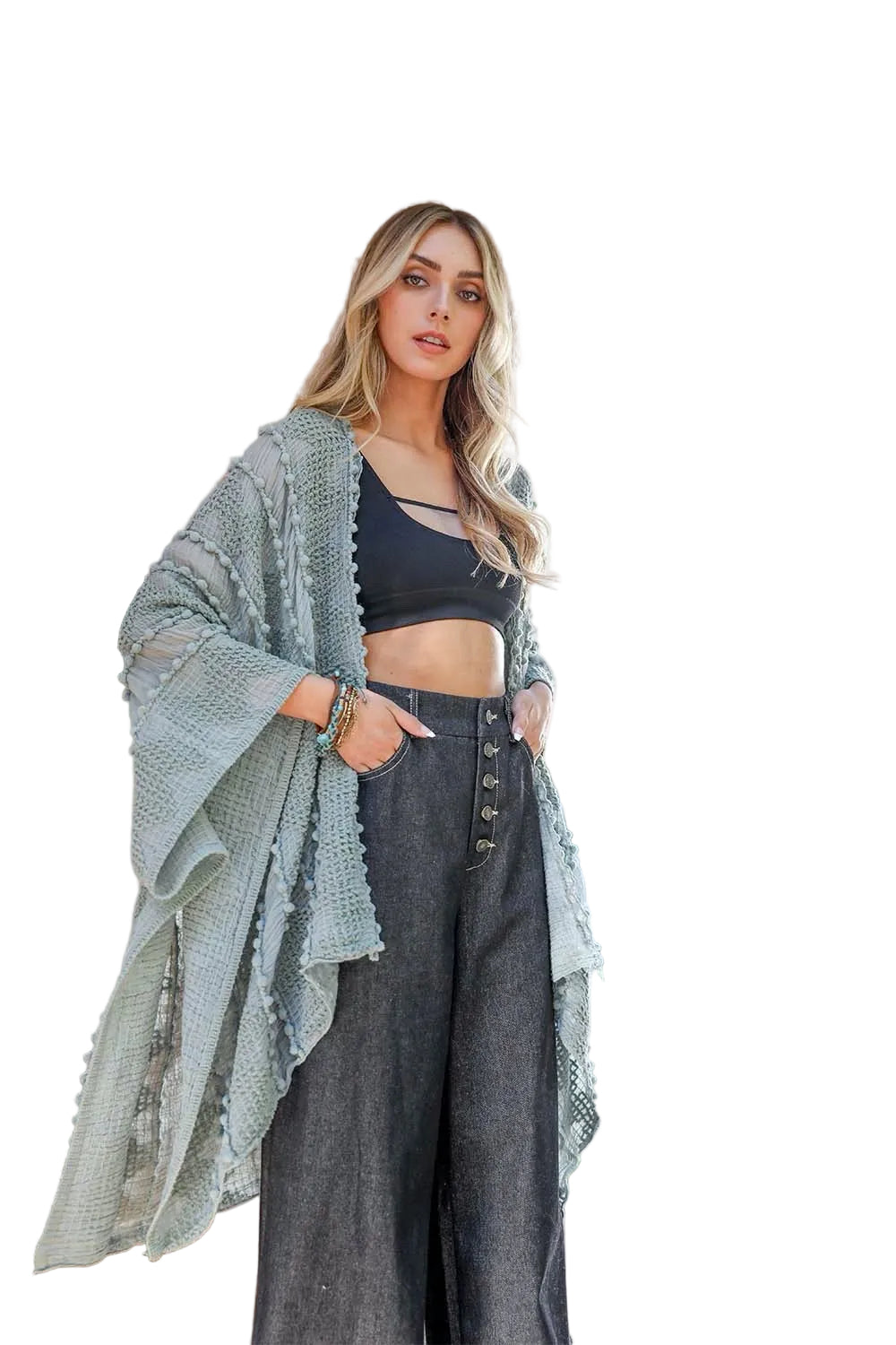 Soft Embroidered Zig Zag Kimono