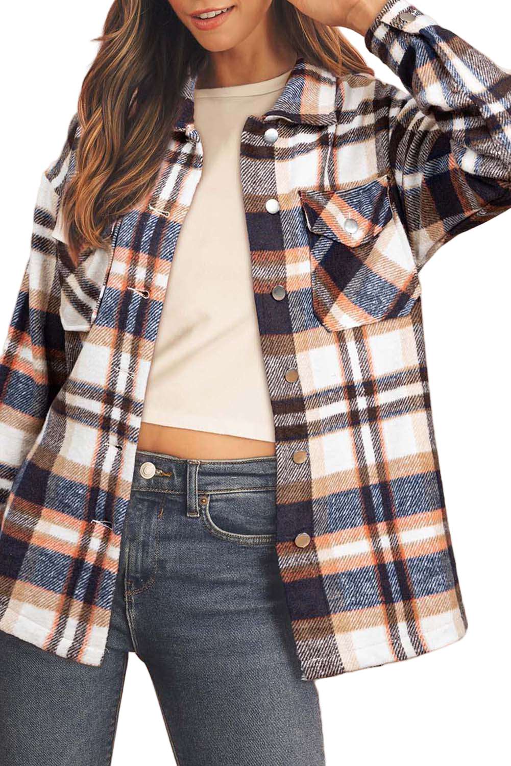 Multicolor Plaid Casual Button Up Flannel Shacket
