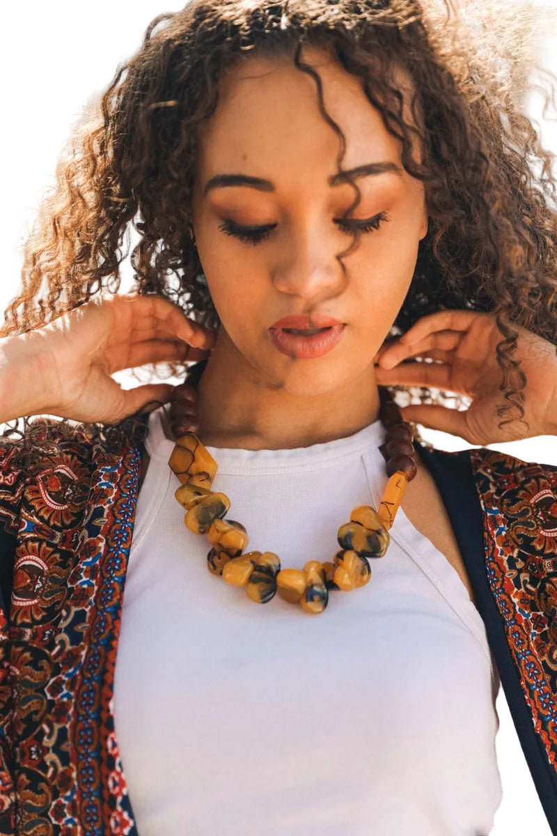 Chunky Amber Beaded Necklace