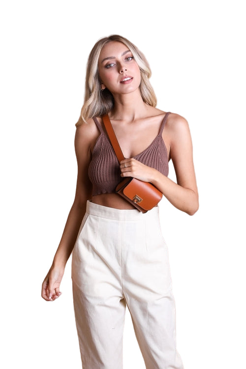 Mini Faux Leather Belt Bag – Chic with Gold Link Chain