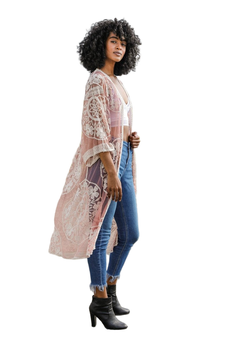 Contrast Mesh Cotton Lace Kimono