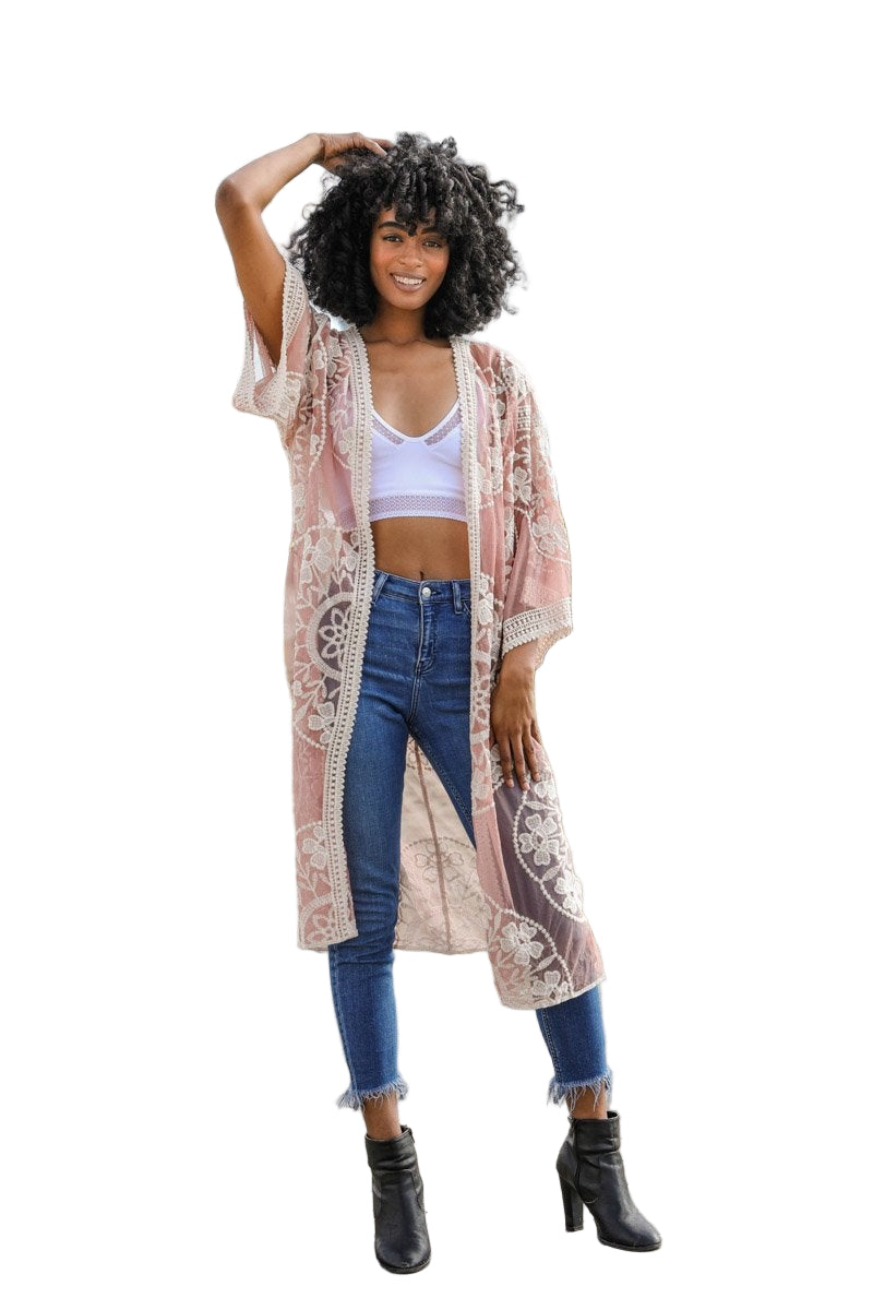Contrast Mesh Cotton Lace Kimono
