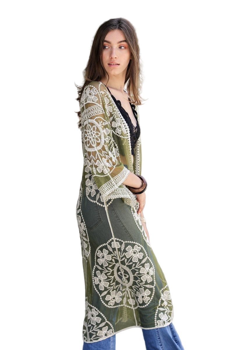 Contrast Mesh Cotton Lace Kimono