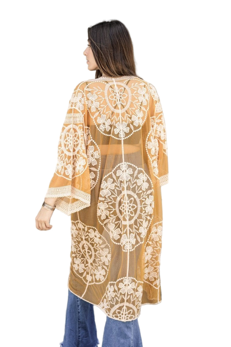 Contrast Mesh Cotton Lace Kimono