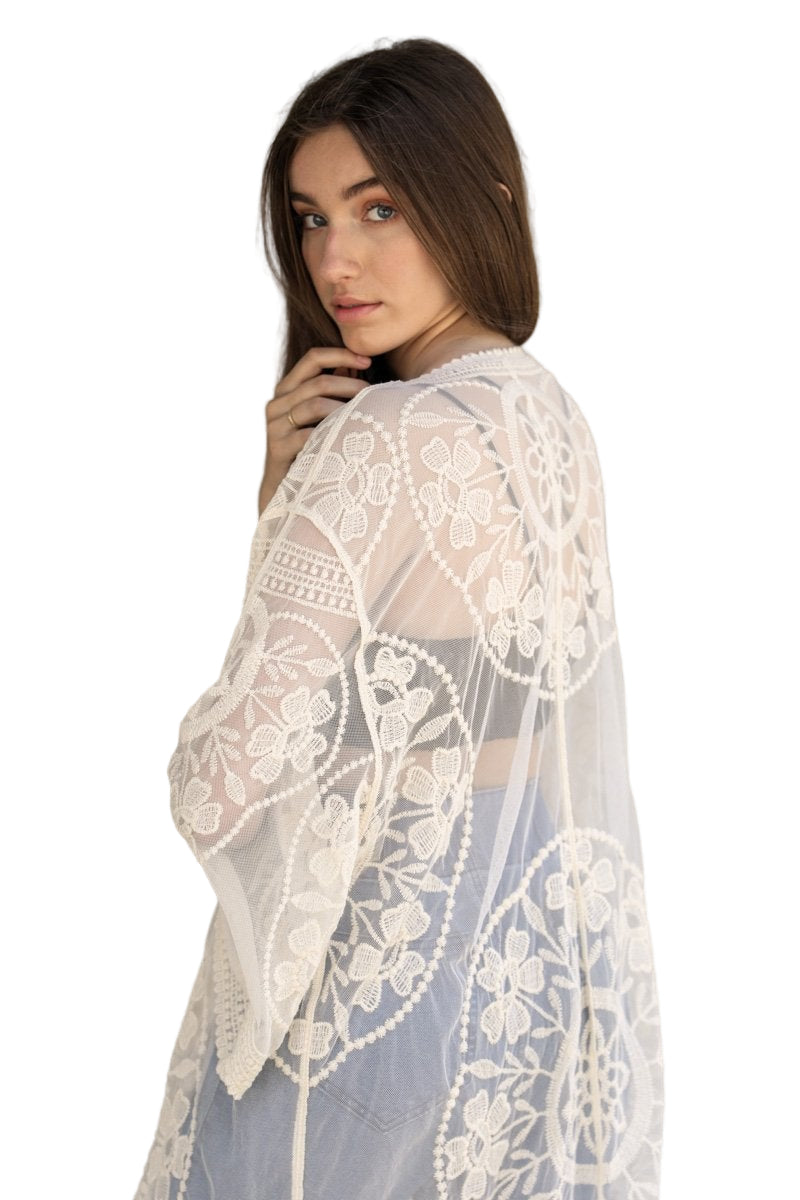 Contrast Mesh Cotton Lace Kimono
