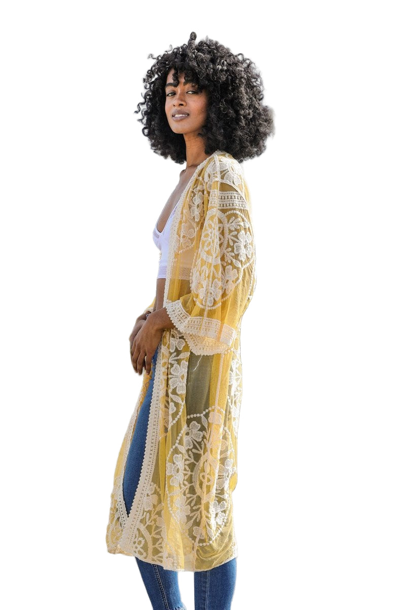Contrast Mesh Cotton Lace Kimono