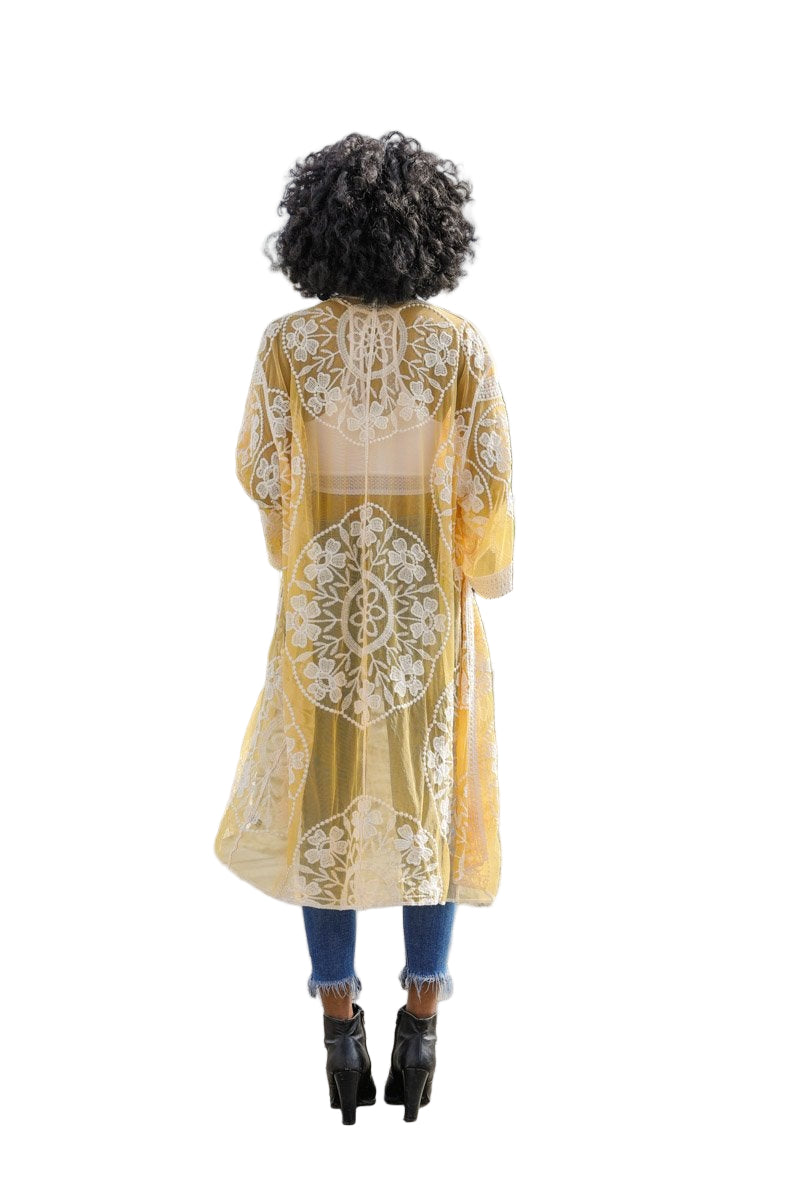 Contrast Mesh Cotton Lace Kimono