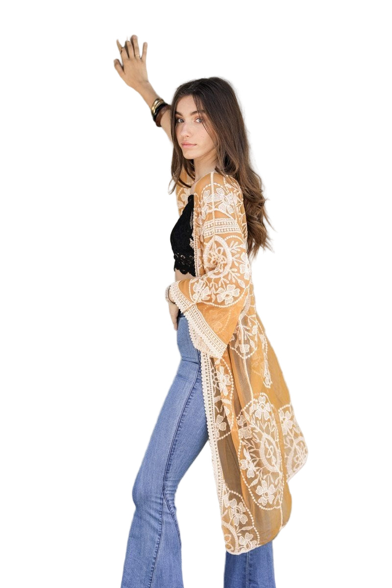 Contrast Mesh Cotton Lace Kimono