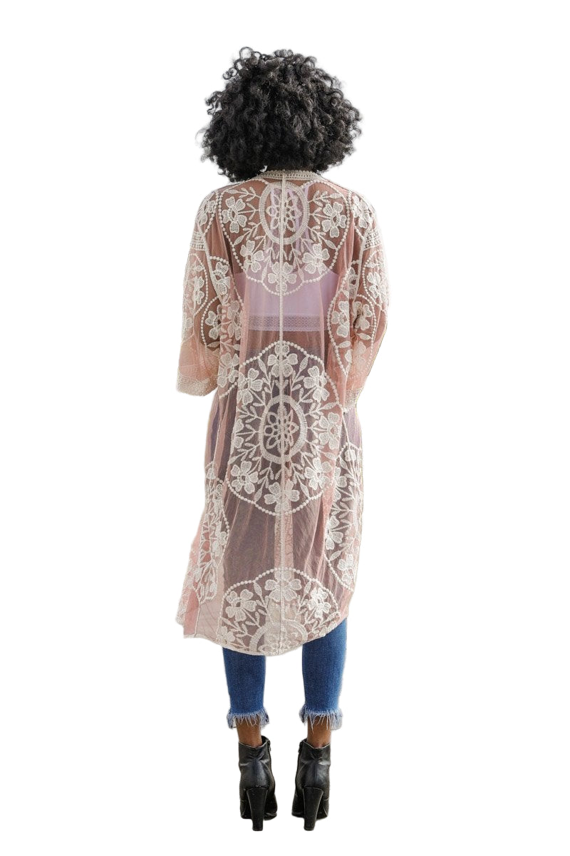 Contrast Mesh Cotton Lace Kimono