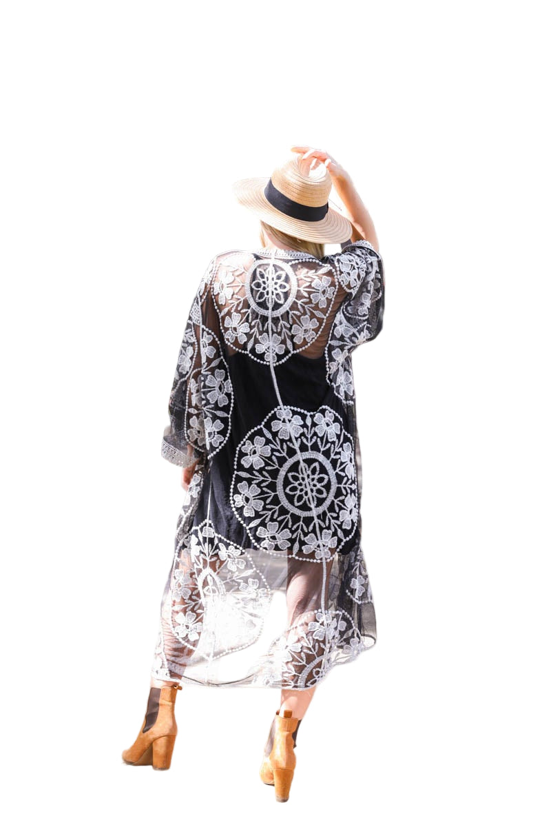 Contrast Mesh Cotton Lace Kimono