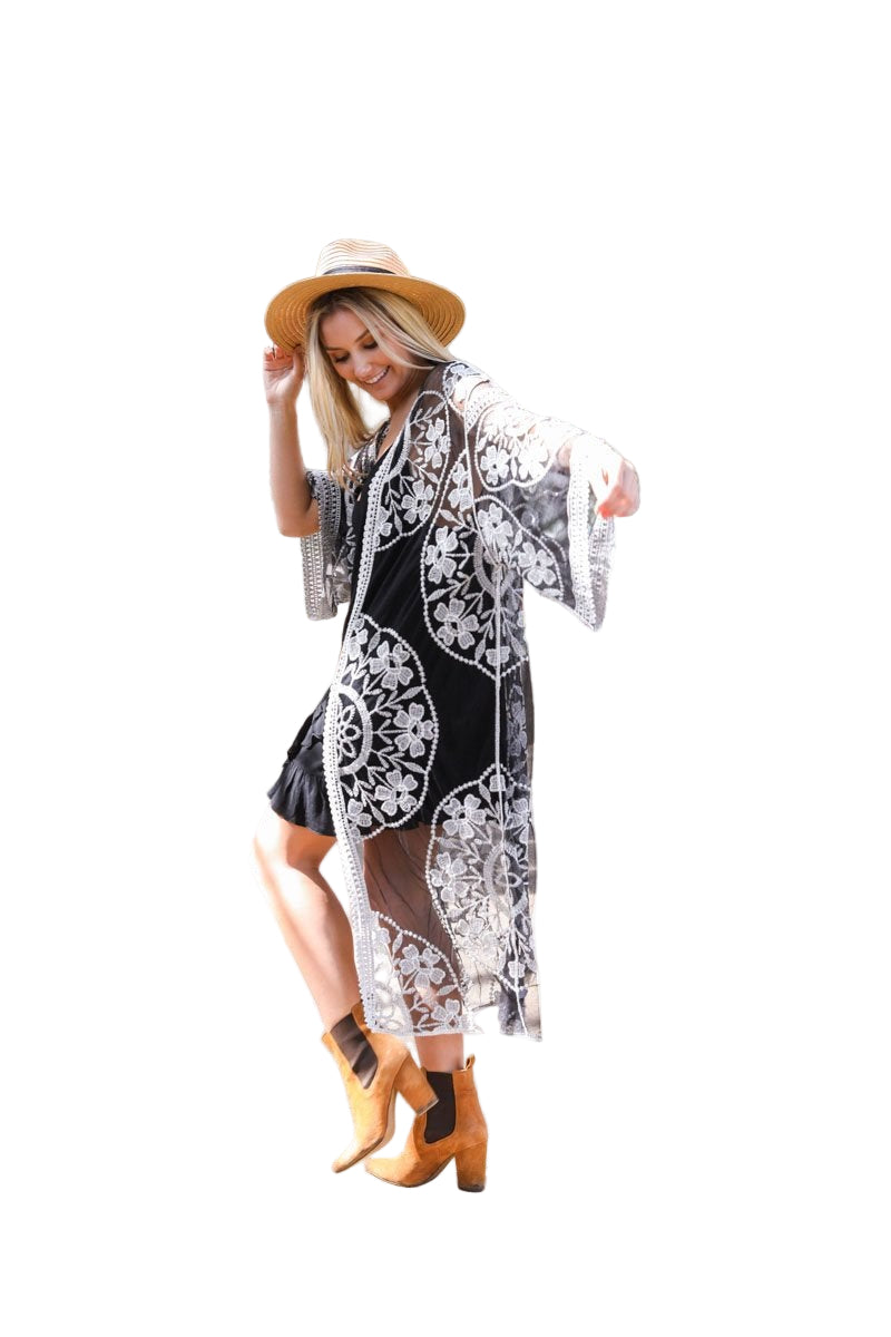 Contrast Mesh Cotton Lace Kimono