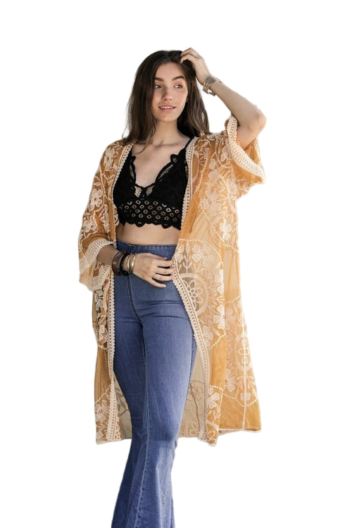 Contrast Mesh Cotton Lace Kimono