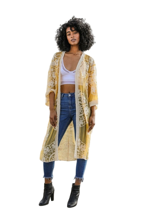 Contrast Mesh Cotton Lace Kimono