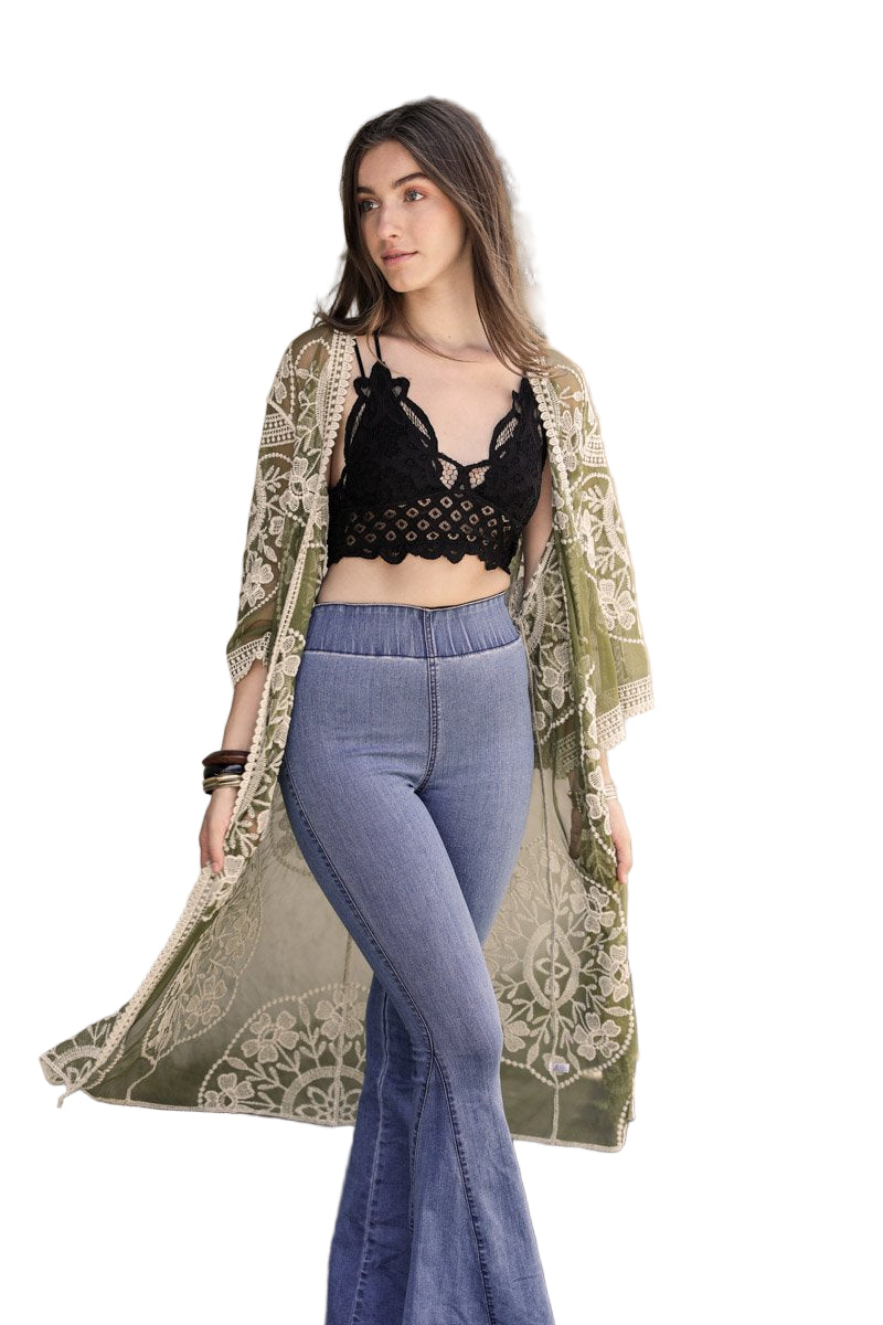 Contrast Mesh Cotton Lace Kimono