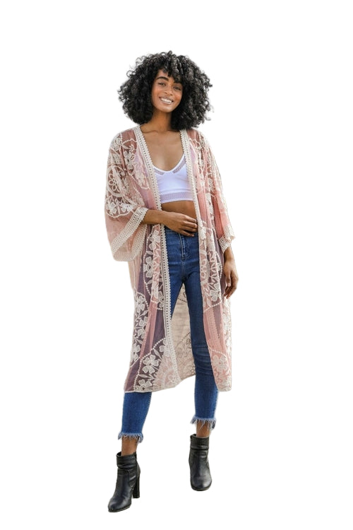 Contrast Mesh Cotton Lace Kimono